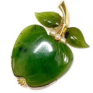 Brooch Green Jadeite Jade Gold Vtg Vintage Estate Jewelry O30